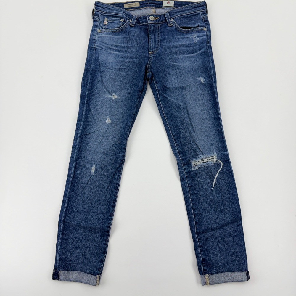 AG Adriano Goldschmied The Stilt Roll-Up Cigarette Jeans‎ Distressed Blue 26R